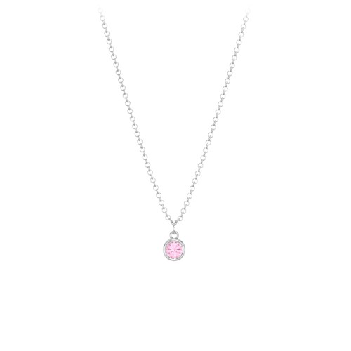 Kids Birthstone Charm Necklace with 1 Stone – Sterling Silver with Pink Tourmaline