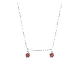 Kids Birthstone Charm Necklace with 2 Stones in 925 Sterling Silver with Garnet