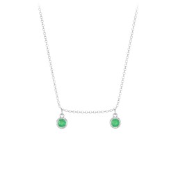 Kids Birthstone Charm Necklace with 2 Stones in 925 Sterling Silver with Emerald