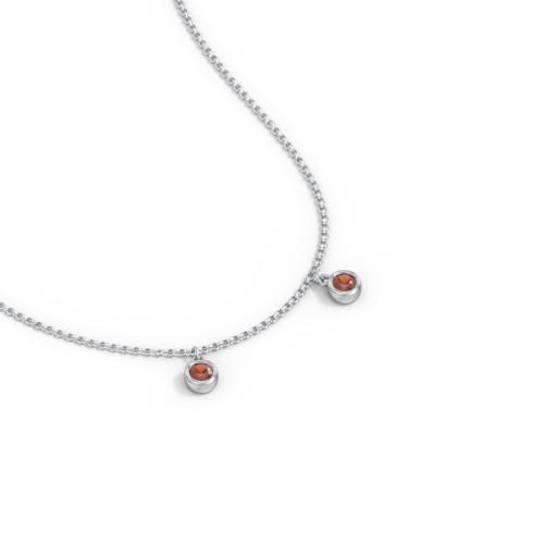 Kids Birthstone Charm Necklace with 2 Stones – Sterling Silver with Garnet