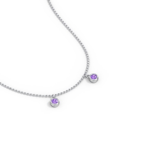 Kids Birthstone Charm Necklace with 2 Stones – Sterling Silver with Amethyst