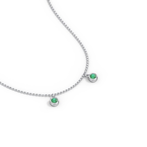 Kids Birthstone Charm Necklace with 2 Stones – Sterling Silver with Emerald