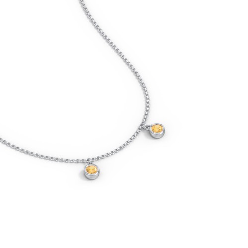 Kids Birthstone Charm Necklace with 2 Stones – Sterling Silver with Citrine