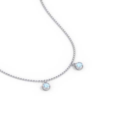 Kids Birthstone Charm Necklace with 2 Stones – Sterling Silver with Blue Topaz