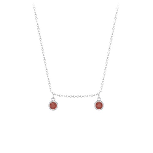 Kids Birthstone Charm Necklace with 2 Stones – Sterling Silver with Garnet