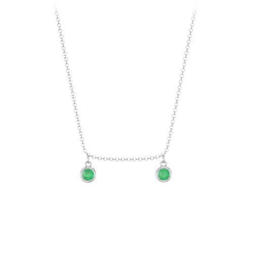 Kids Birthstone Charm Necklace with 2 Stones – Sterling Silver with Emerald
