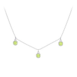 Kids Birthstone Charm Necklace with 3 Stones in 925 Sterling Silver with Peridot