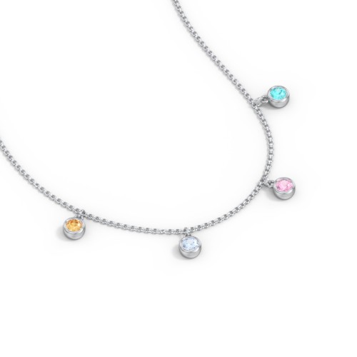 Kids Birthstone Charm Necklace with 4 Stones – Sterling Silver with Citrine, Aquamarine, Pink Tourmaline, and Mint Premium Zirconia
