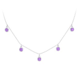 Kids Birthstone Charm Necklace with 5 Stones in 925 Sterling Silver with Amethyst