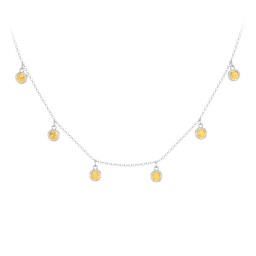 Kids Birthstone Charm Necklace with 6 Stones in 925 Sterling Silver with Citrine