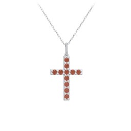 Kids Medium Gemstone Cross Pendant in 925 Sterling Silver with Garnet