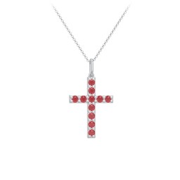 Kids Medium Gemstone Cross Pendant in 925 Sterling Silver with Garnet