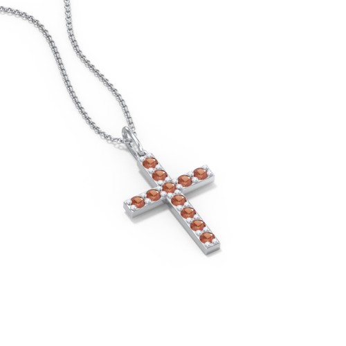 Kids Medium Gemstone Cross Pendant – Sterling Silver with Garnet