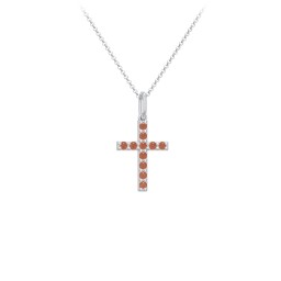 Kids Small Gemstone Cross Pendant in 925 Sterling Silver with Garnet