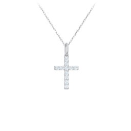 Kids Small Gemstone Cross Pendant in 925 Sterling Silver with Aquamarine