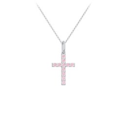 Kids Small Gemstone Cross Pendant in 925 Sterling Silver with Pink Tourmaline