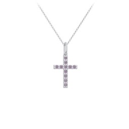 Kids Small Gemstone Cross Pendant in 925 Sterling Silver with Alexandrite