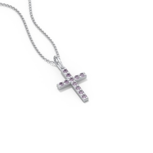 Kids Small Gemstone Cross Pendant – Sterling Silver with Alexandrite