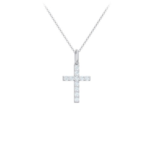 Kids Small Gemstone Cross Pendant – Sterling Silver with Aquamarine
