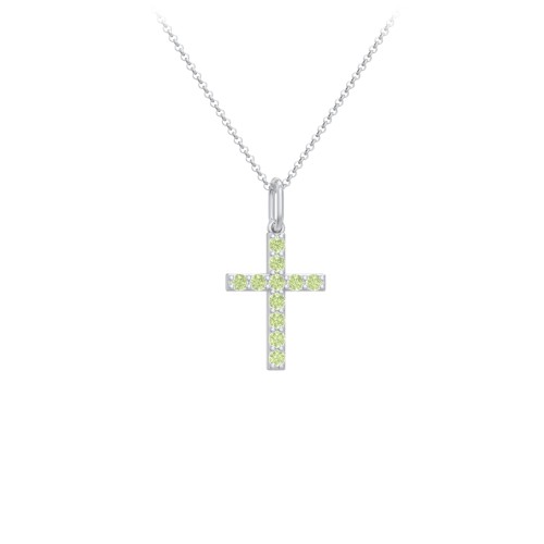 Kids Small Gemstone Cross Pendant – Sterling Silver with Peridot