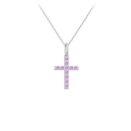 Kids Small Gemstone Cross Pendant – Sterling Silver with Amethyst