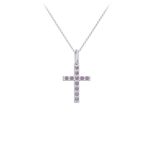 Kids Small Gemstone Cross Pendant – Sterling Silver with Alexandrite