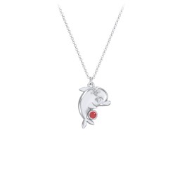 Kids Dolphin Birthstone Critter Necklace in 925 Sterling Silver with Garnet
