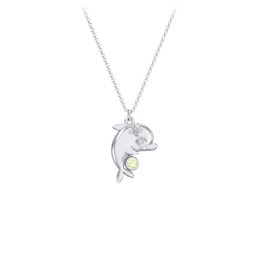 Kids Dolphin Birthstone Critter Necklace in 925 Sterling Silver with Peridot