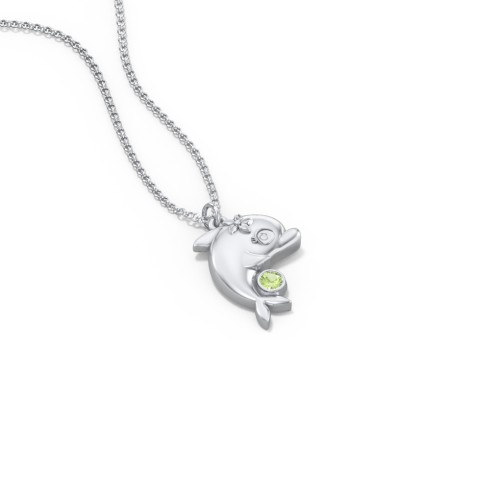Kids Dolphin Birthstone Critter Necklace – Sterling Silver with Peridot
