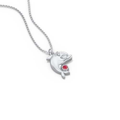 Kids Dolphin Birthstone Critter Necklace – Sterling Silver with Garnet