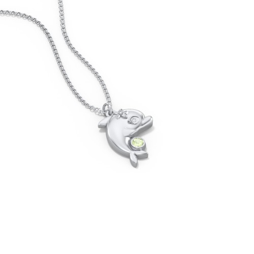 Kids Dolphin Birthstone Critter Necklace – Sterling Silver with Peridot