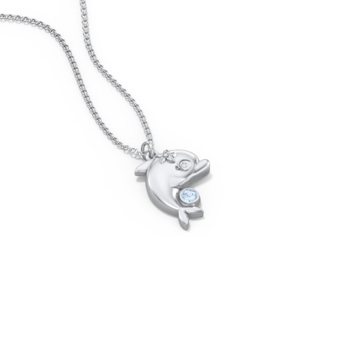Kids Dolphin Birthstone Critter Necklace – Sterling Silver with Blue Topaz