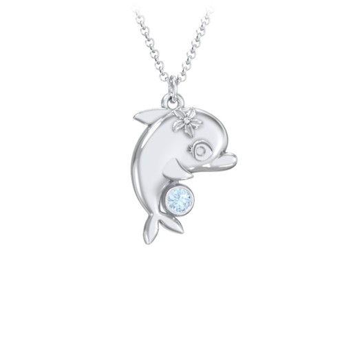 Kids Dolphin Birthstone Critter Necklace – Sterling Silver with Blue Topaz