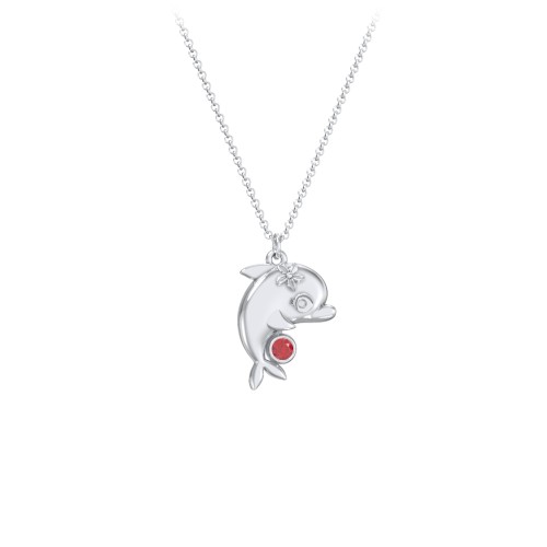 Kids Dolphin Birthstone Critter Necklace – Sterling Silver with Garnet