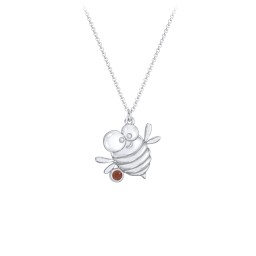 Kids Bumble Bee Birthstone Critter Necklace in 925 Sterling Silver with Garnet