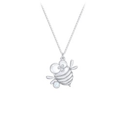 Kids Bumble Bee Birthstone Critter Necklace in 925 Sterling Silver with Aquamarine