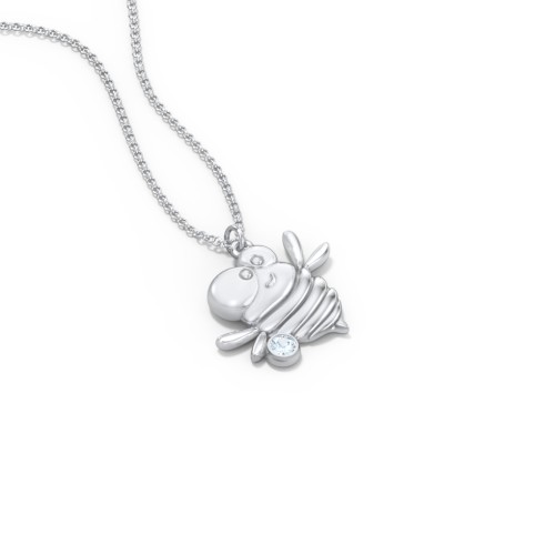 Kids Bumble Bee Birthstone Critter Necklace – Sterling Silver with Aquamarine