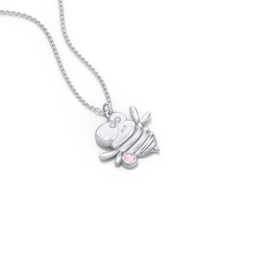 Kids Bumble Bee Birthstone Critter Necklace – Sterling Silver with Pink Tourmaline