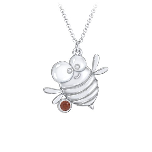 Kids Bumble Bee Birthstone Critter Necklace – Sterling Silver with Garnet