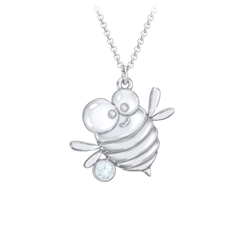Kids Bumble Bee Birthstone Critter Necklace – Sterling Silver with Aquamarine