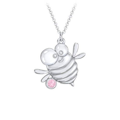 Kids Bumble Bee Birthstone Critter Necklace – Sterling Silver with Pink Tourmaline