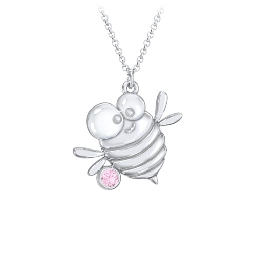 Kids Bumble Bee Birthstone Critter Necklace – Sterling Silver with Pink Tourmaline