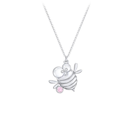 Kids Bumble Bee Birthstone Critter Necklace – Sterling Silver with Pink Tourmaline