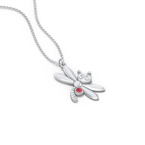 Kids Dragonfly Birthstone Critter Necklace – Sterling Silver with Garnet