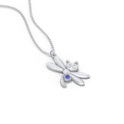 Kids Dragonfly Birthstone Critter Necklace – Sterling Silver with Blue Sapphire