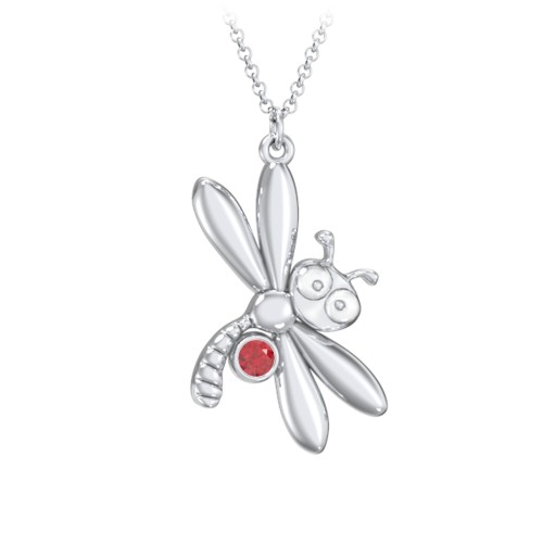 Kids Dragonfly Birthstone Critter Necklace – Sterling Silver with Garnet