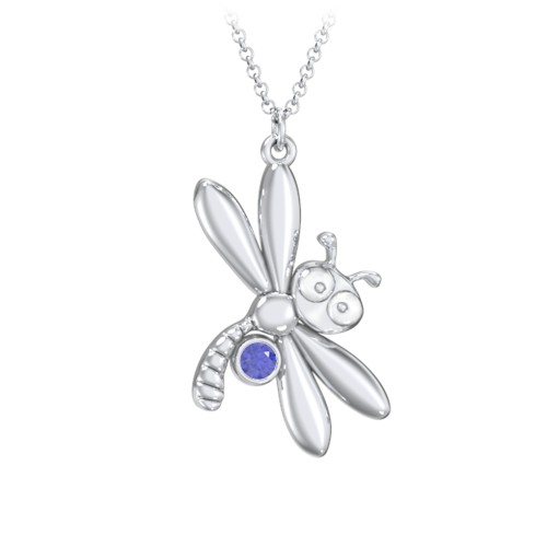 Kids Dragonfly Birthstone Critter Necklace – Sterling Silver with Blue Sapphire