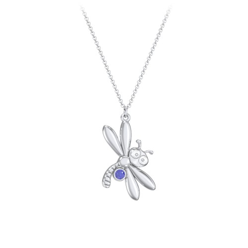 Kids Dragonfly Birthstone Critter Necklace – Sterling Silver with Blue Sapphire