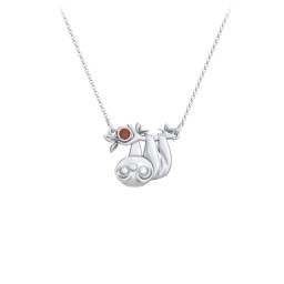 Kids Sloth Birthstone Critter Necklace in 925 Sterling Silver with Garnet