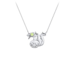 Kids Sloth Birthstone Critter Necklace in 925 Sterling Silver with Peridot